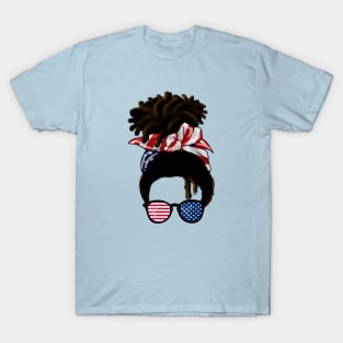 Afro American Woman hair with usa colors, Messy Hair T-Shirt